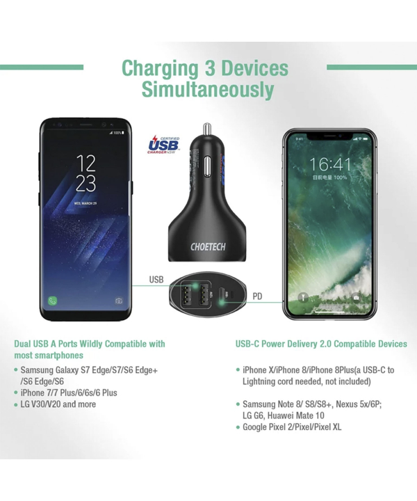 شارژر فندکی USB Type-C PD 30W چویتک Choetech مدل C0062
