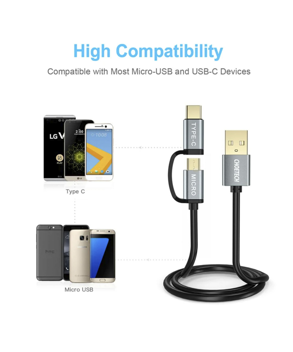 کابل 3 آمپر 2 در 1 USB Type C + Micro USB چویتک Choetech مدل XAC-0012