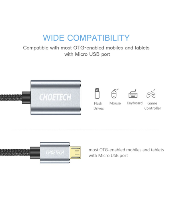 کابل OTG تبدیل Micro USB به ورودی USB چویتک Choetech مدل AB0013