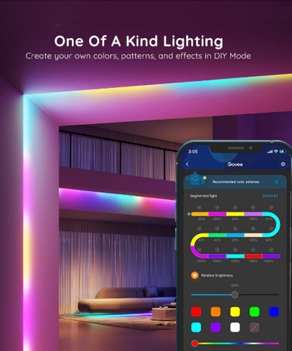 ریسه هوشمند 5 متری گووی Goveeمدل RGBIC Basic Wi-Fi+Bluetooth LED Strip H618A