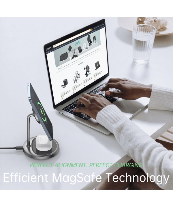 پایه شارژر بی‌سیم 2 در 1 Magsafe شارژ سریع 15 وات چویتک Choetech مدل T575-F