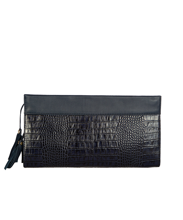 کیف مجلسی زنانه چرم مارال Maral Leather مدل لیو کروکو - سرمه ای با چرم طبیعی گاو