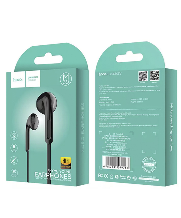 هندزفری سیمی با جک 3.5 میلیمتری هوکو Hoco Wired earphones 3.5mm M39 Rhyme sound with mic