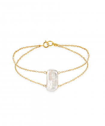 دستبند زنجیر طلا مستطیل زنجیری مروارید کیا گالری Kia Gallery کد BT085