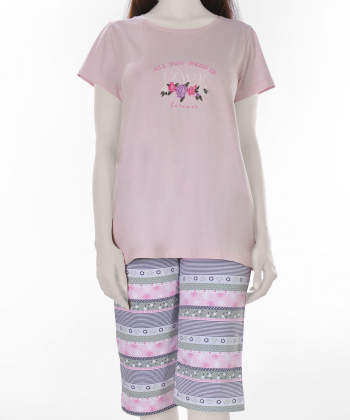 ست تیشرت و شلوارک نخی زنانه ناربن مدل 3704