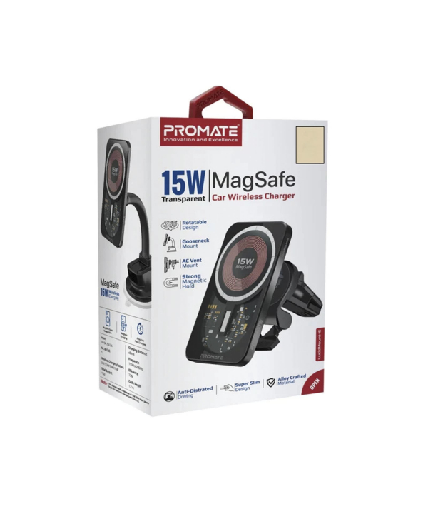 شارژر بی‌سیم و نگهدارنده گوشی پرومیت مدل LUCIDMOUNT-15 با فناوری MagSafe