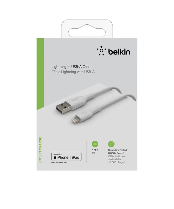 کابل شارژ سریع USB-C به USB-A بلکین مدل CAB001bt1MWH طول 1 متر سفید به همراه شارژر دیواری شارژ سریع دو پورت 37 وات بلکین مدل WCB