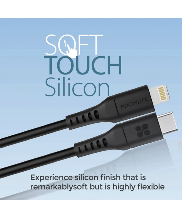 کابل USB-C به لایتنینگ شارژ سریع پرومیت مدل POWERLINK-120.BLACK به طول 1.2 متر
