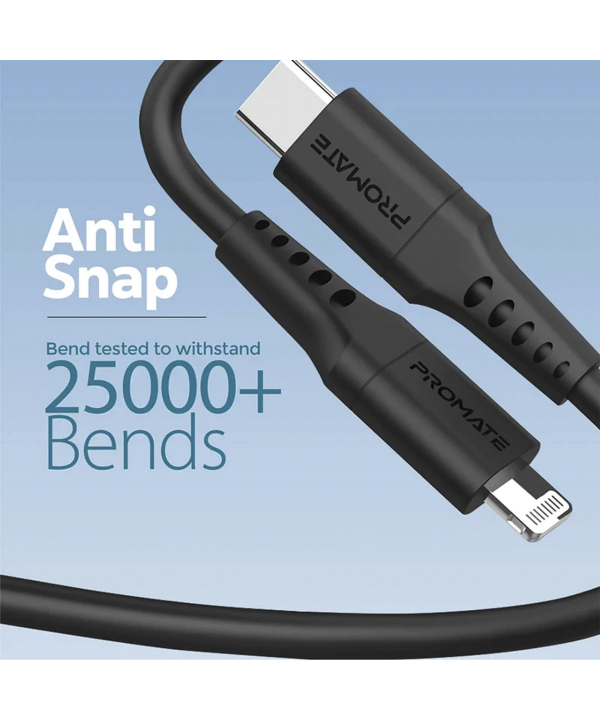 کابل USB-C به لایتنینگ شارژ سریع پرومیت مدل POWERLINK-120.BLACK به طول 1.2 متر