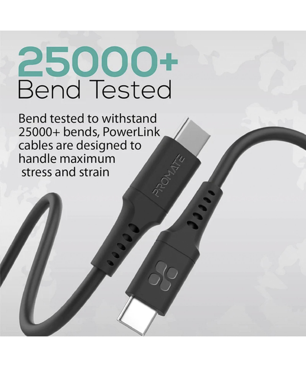کابل USB-C شارژ سریع پرومیت مدل POWERLINK-CC200.BLACK به طول 2 متر