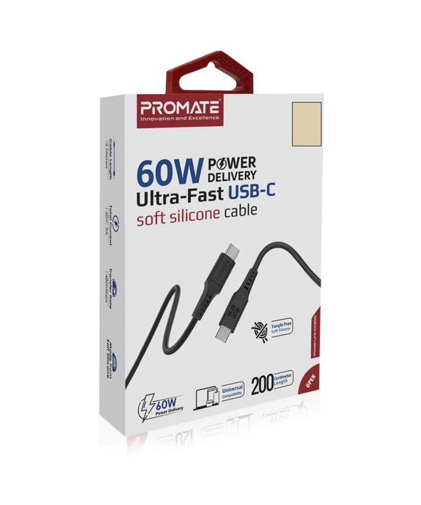 کابل USB-C شارژ سریع پرومیت مدل POWERLINK-CC200.BLACK به طول 2 متر