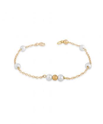 دستبند زنجیر طلا تک گوی شش مروارید کیا گالری Kia Gallery کد BT059