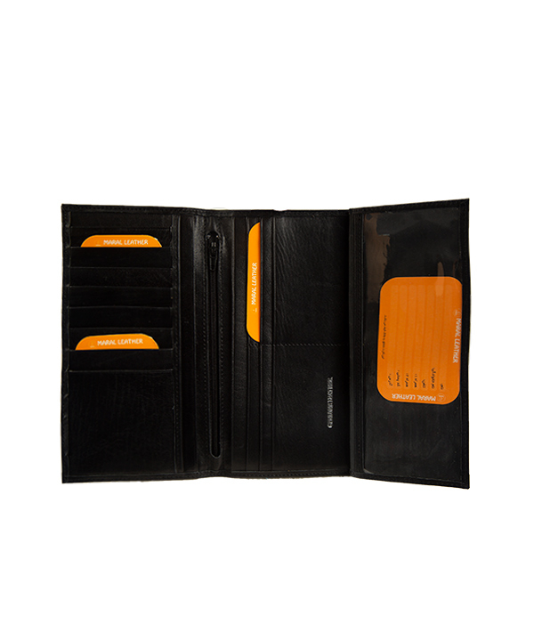 کیف پول پالتویی مردانه مشکی مارال چرم Maral Leather مدل نارسی