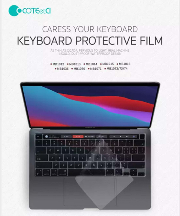 محافظ کیبورد مک بوک رتینا 12 اینچ و 13 اینچ پرو کوتتسی Coteetci Keyboard skin TPU ultra slim MB1012