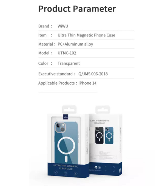 قاب شفاف مگنتی آیفون 14/ 6.1 اینچ ویوو WiWU Ultra Thin Magnetic Phone Case for IP 14/6.1 MCC-102
