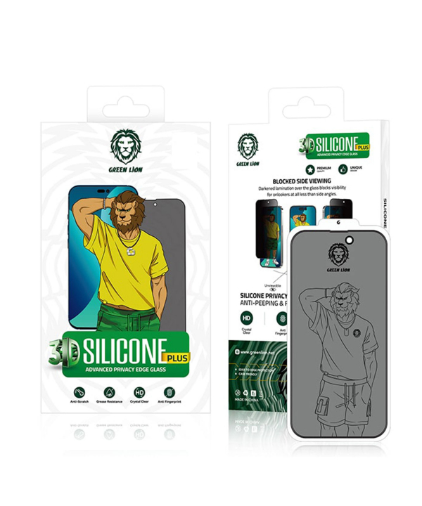 محافظ صفحه نمایش شیشه‌ای حریم شخصی آیفون 14 پرو گرین Green iPhone 14 Pro 3D Silicone+ Privacy Glass