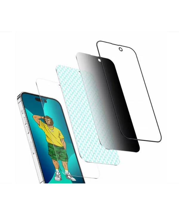 محافظ صفحه نمایش شیشه‌ای حریم شخصی آیفون 14 پرو گرین Green iPhone 14 Pro 3D Silicone+ Privacy Glass