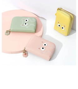 کیف پول عروسکی دخترانه با زنجیر تزئینی TAOMICMIC 929592 Cute Cat Shape PU Leather Women Card Purse