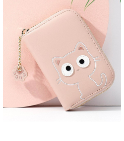 کیف پول عروسکی دخترانه با زنجیر تزئینی TAOMICMIC 929592 Cute Cat Shape PU Leather Women Card Purse