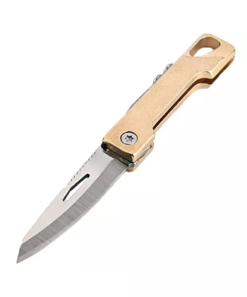 چاقوی آنباکسینگ تاشو برنجی با قابلیت جاکلیدی Brass Mini Folding Knife Unboxing Self-Defense