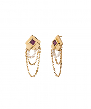 گوشواره دو زنجیر مربع سنگ کیا گالری Kia Gallery کد EM348