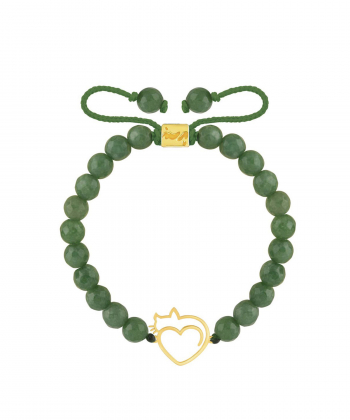 دستبند طلا سنگی گربه و قلب و یشم پرسته Parasteh کد WBB295