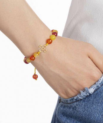 دستبند طلا سنگی شبدر توخالی و عقیق رنگی پرسته Parasteh کد WBB350