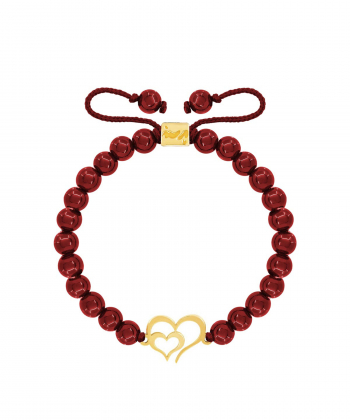 دستبند طلا سنگی دو قلب تو خالی پرسته Parasteh کد WBB649