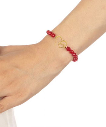 دستبند طلا سنگی دو قلب تو خالی پرسته Parasteh کد WBB649