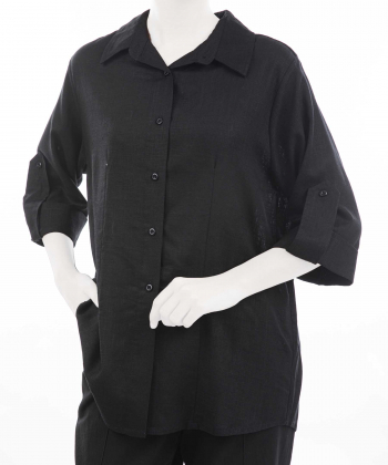 شومیز لینن آستین بلند زنانه بهبود مدل beh-701460