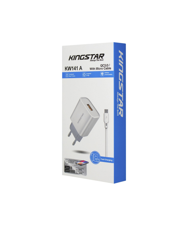 شارژر دیواری 18 وات کینگ استار مدل KW141A همراه کابل microUSB