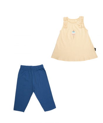 ست تاپ و شلوار نخی دخترانه مرینو مدل 1093