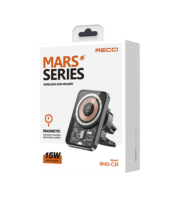 هولدر و شارژر بی سیم گوشی موبایل مگنتی داخل خودرو رسیRecci RHO-C31 Wireless Car Holder Magnetic Charger