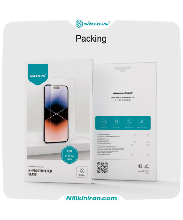 محافظ صفحه نمایش شیشه‌‌ای آیفون 15 پرو مکس نیلکین Nillkin Apple iPhone 15 Pro max H+Pro tempered glass