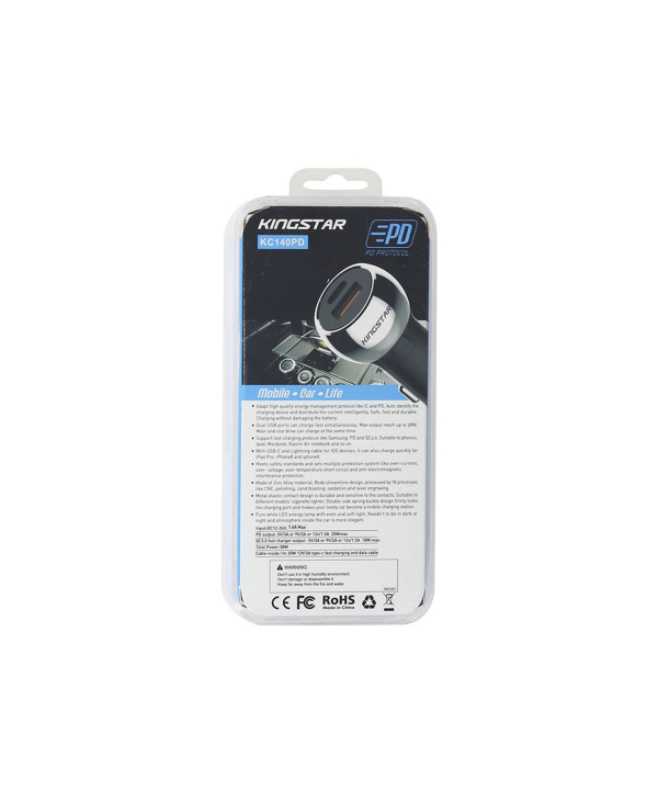 شارژر فندکی 38 وات کینگ استار مدل KC140 PD به همراه کابل USB-C