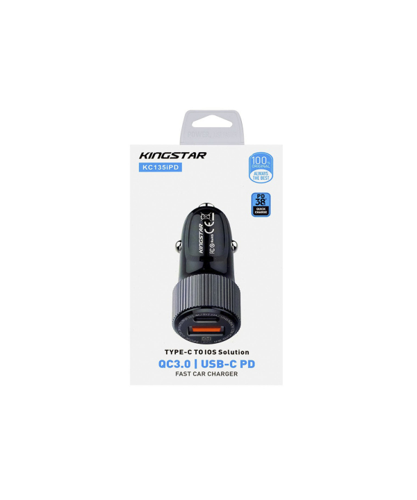 شارژر فندکی 38 وات کینگ استار مدل KC135i PD به همراه کابل USB-C به لایتنینگ