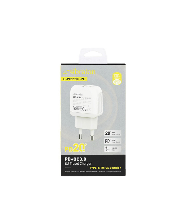 شارژر دیواری 20 وات سیبراتون مدل SW2220i PD به همراه کابل لایتنینگ