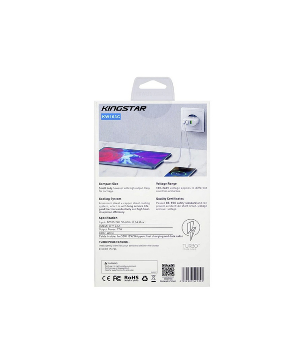 شارژر دیواری 17 وات کینگ استار مدل KW163C به همراه کابل USB-C