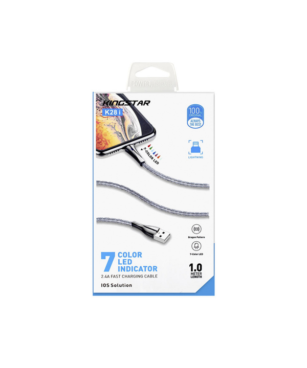 کابل تبدیل USB به لایتنینگ کینگ استار مدل +K28 i طول 1 متر