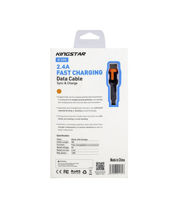 کابل تبدیل USB به USB-C کینگ استار مدل K306 طول 2 متر
