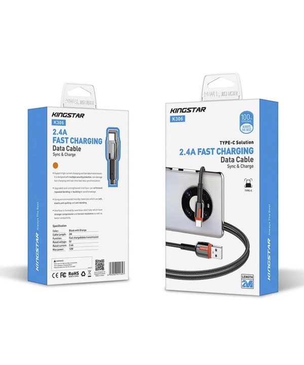 کابل تبدیل USB به USB-C کینگ استار مدل K306 طول 2 متر