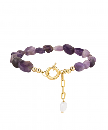 دستبند زنجیر طلاگوی سنگی بنفش کیا گالریKia Gallery کدBT148