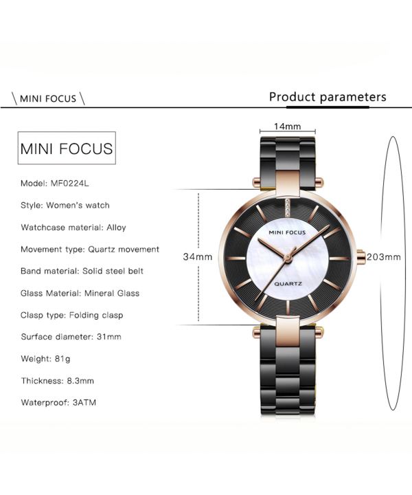 ساعت مچی عقربه‌ای زنانه مینی فوکوس Mini Focus کد 0224