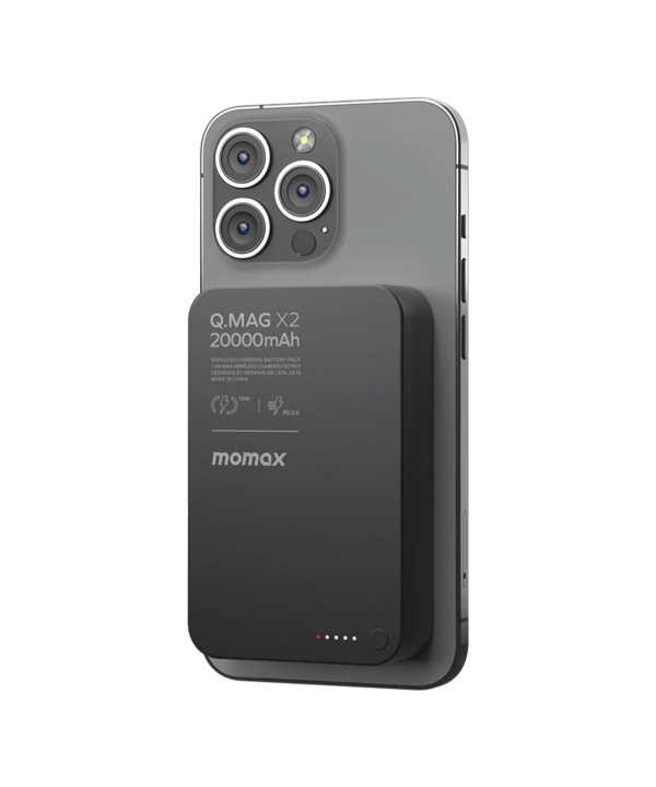 پاوربانک بیسیم مگسیف 35 وات 20000 میلی‌آمپر مومکس مدل Momax Q.Mag X2 IP133 رنگ: تیتانیوم
