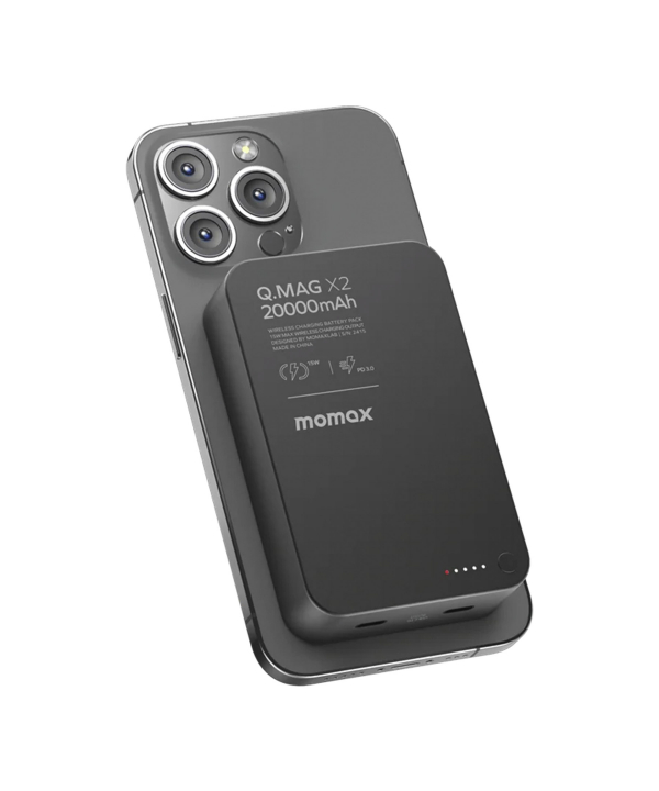 پاوربانک بیسیم مگسیف 35 وات 20000 میلی‌آمپر مومکس مدل Momax Q.Mag X2 IP133 رنگ: تیتانیوم