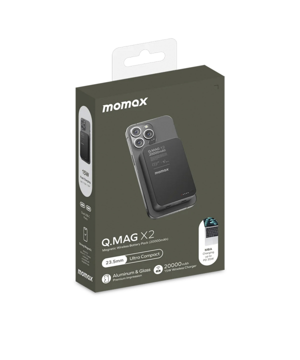 پاوربانک بیسیم مگسیف 35 وات 20000 میلی‌آمپر مومکس مدل Momax Q.Mag X2 IP133 رنگ: تیتانیوم