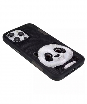 قاب محافظ گوشی آیفون 15 پرو طرح پاندا با خز واقعی نیمی