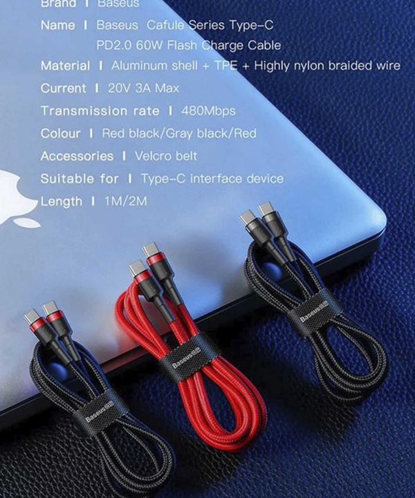 کابل USB-C باسئوس مدل Cafule PD2.0 طول 1 متر