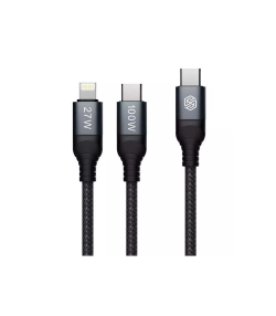 کابل سوپر فست شارژ سه سر تایپ سی به لایتنینگ 27 وات و تایپ سی 100 وات نیلکین DualPower