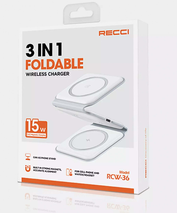شارژر بی سیم رومیزی 15 وات سه کاره گوشی، اپل واچ و ایرپاد رسی RCW-36